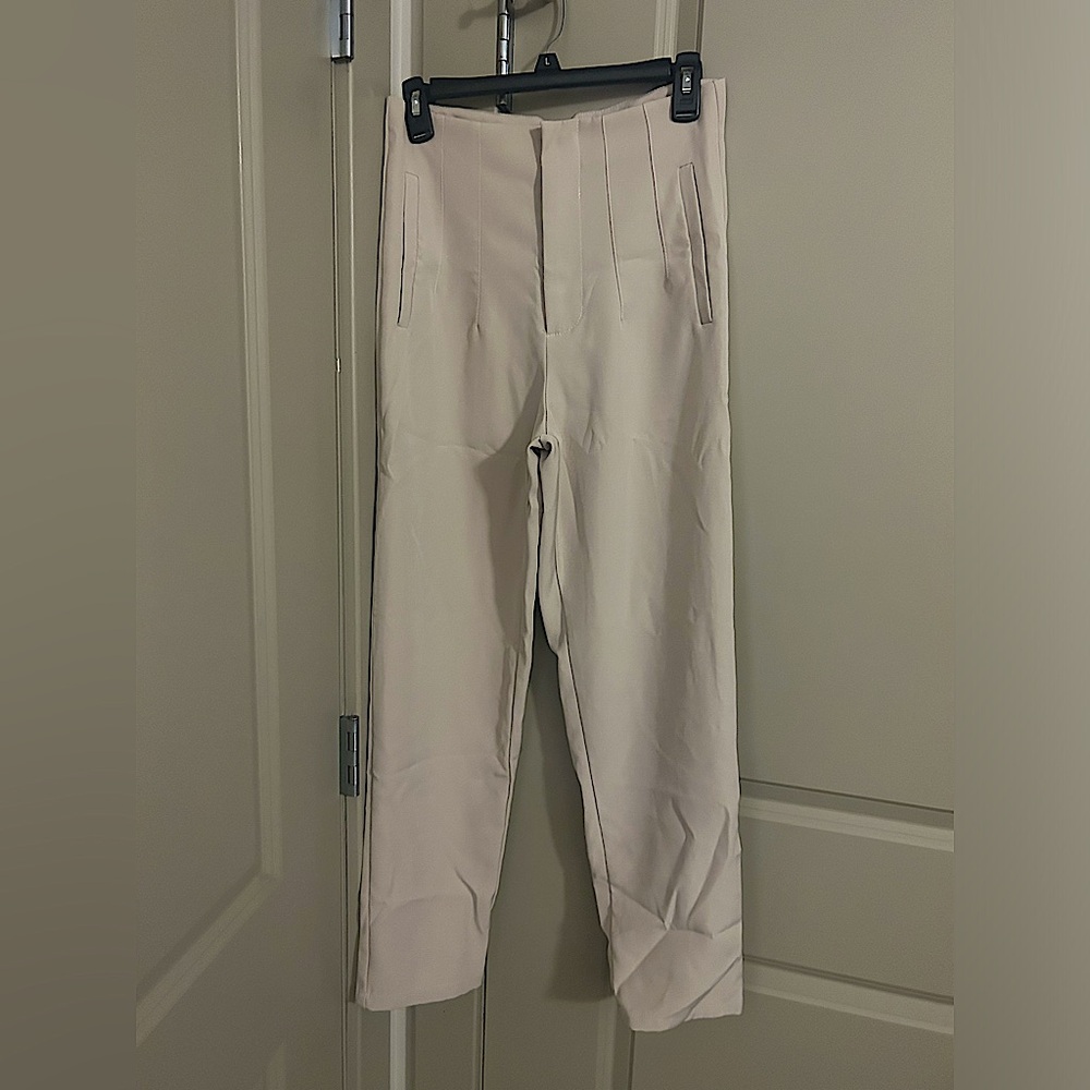 Cream High Waisted Pants white